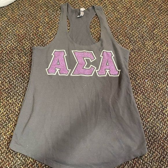 Alpha Sigma Alpha glitter letters grey tank top ASA shirt - Picture 2 of 5